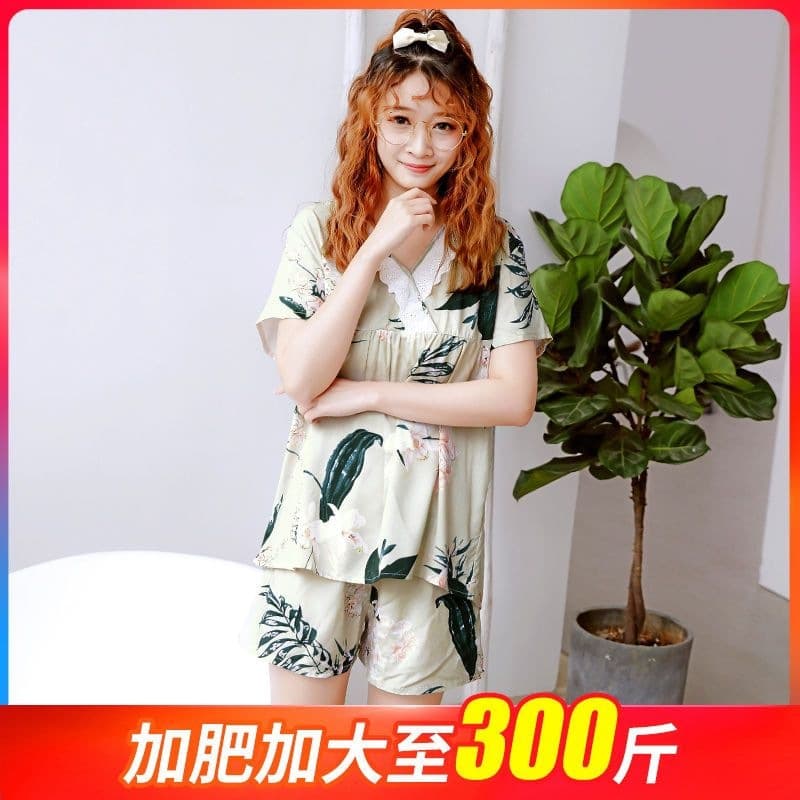 Cotton Silk Pajamas for Women Summer Plus Size Oversized 300 lbs Thin Artificial Cotton Short Sleeve Homewear Set Loose Fit