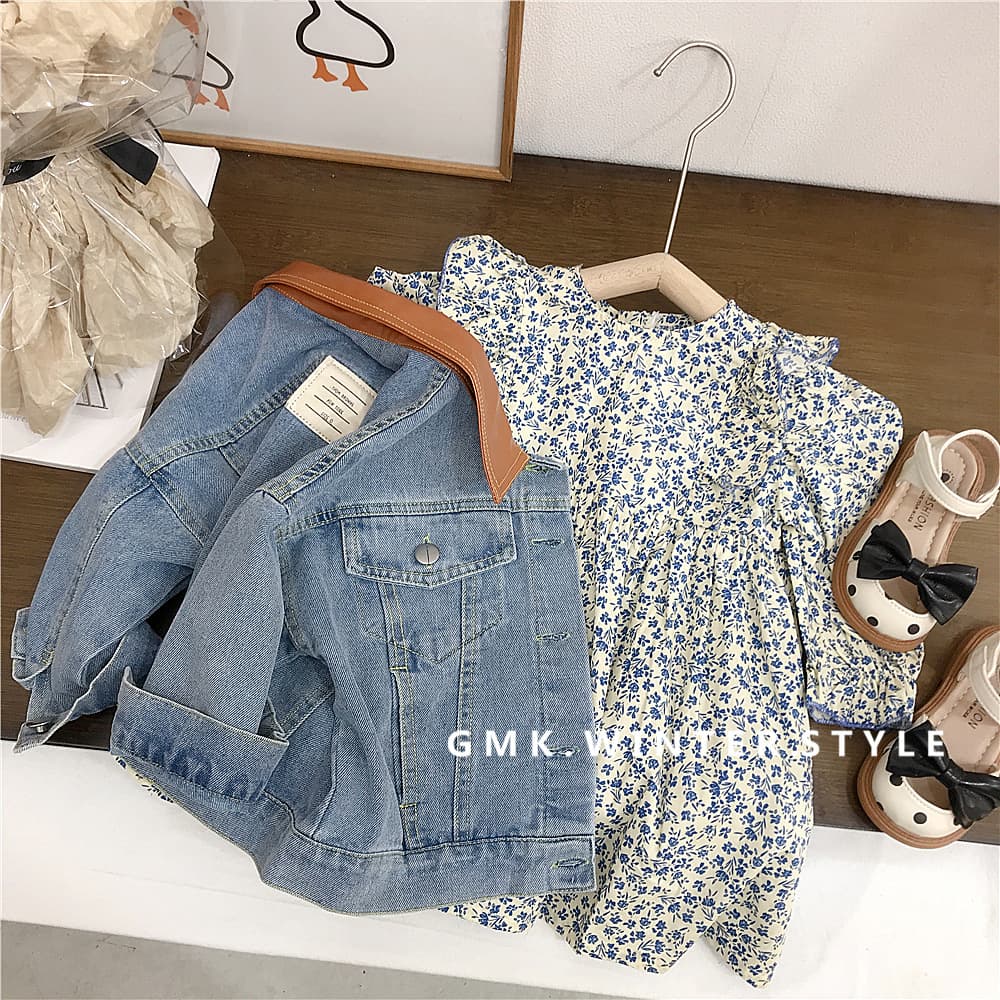 Girls Autumn Clothing Baby Spring Hong Kong Style Leather Collar Denim Jacket Children's Fall Fashion Jacket Top Export