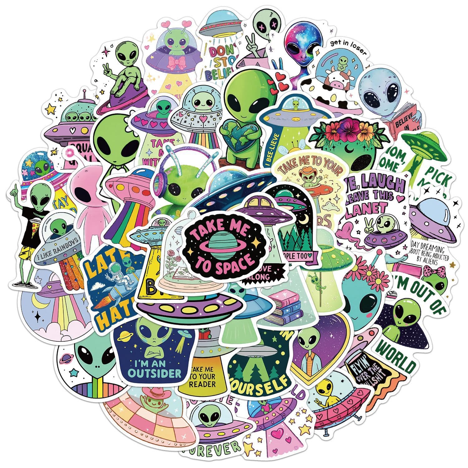 50 sheets/set cartoon alien stickers suitcase phone case laptop desktop toy stickers