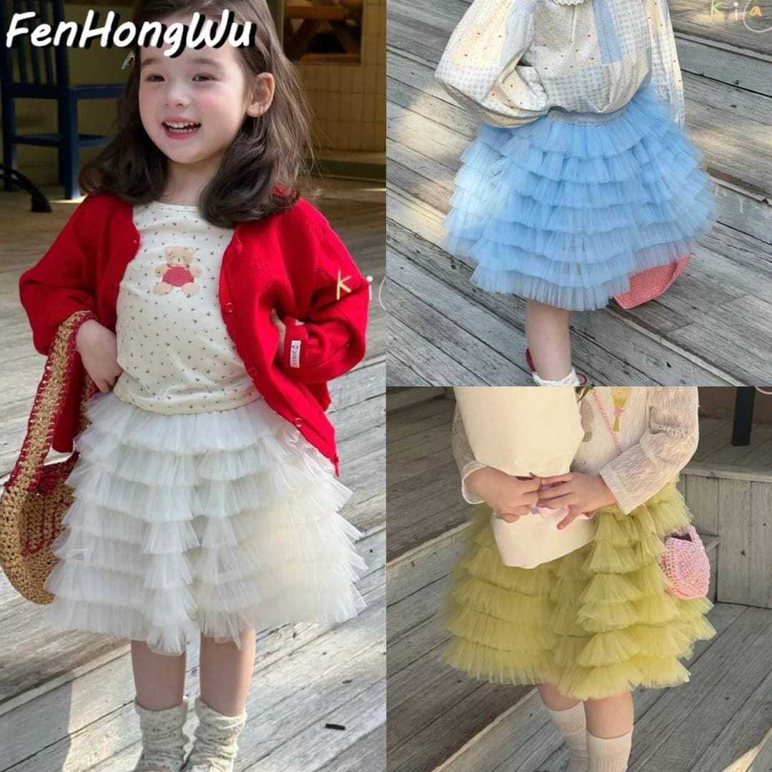 [Pink House] Spring Tulle Skirt, Cake Skirt Half Skirt, Korean Fashionable Baby Girl New Spring Skirt Sweet