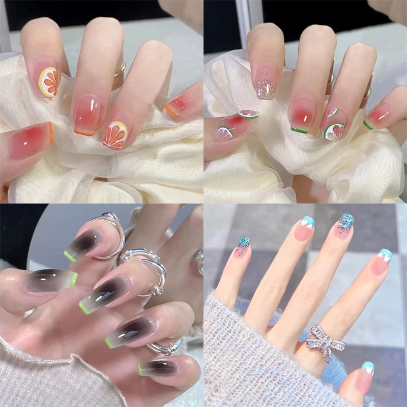 Summer Lemon Ice-Transparent Detachable Wearable Nail Art False Nails Finished Product Fashionable Hot Selling Nail Replacement