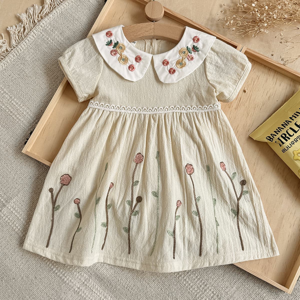 Baby Girl Vintage Floral Embroidered Dress with Peter Pan Collar, Cute and Popular for Cross-Border Sales