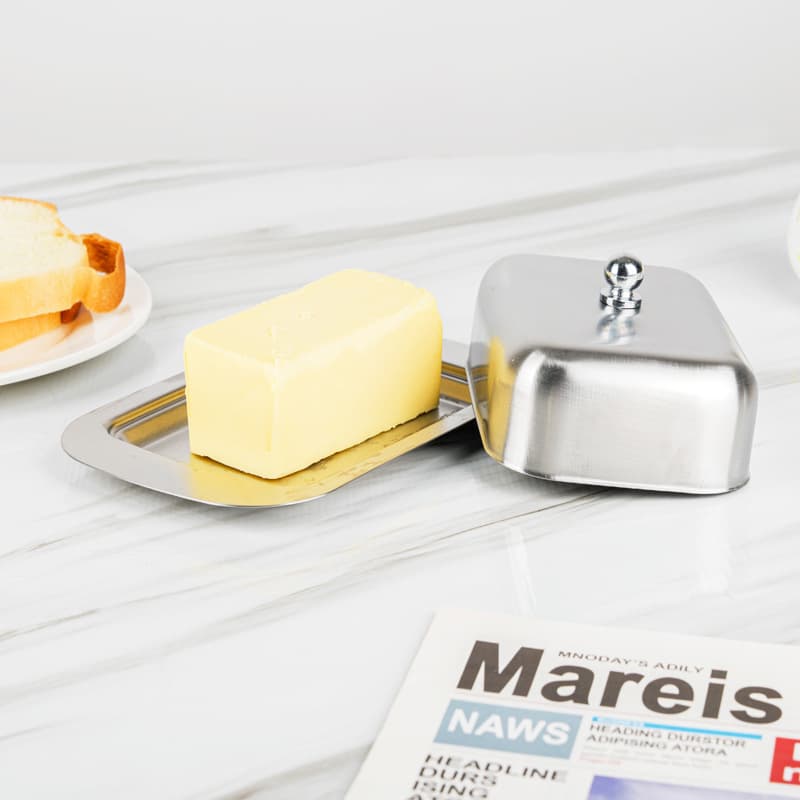 Butter Box Stainless Steel Butter Container Cheese Dish Butter Dish with Transparent Lid Snack Box Cheese Box