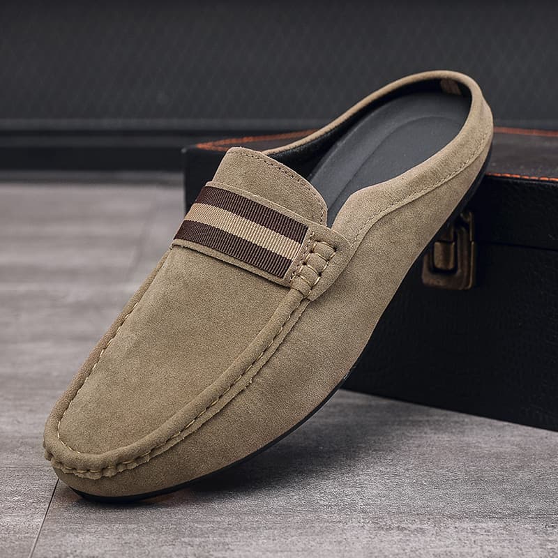 Men's Lightweight Casual Bean Shoes Summer Slip-on Breathable Half-toe Drag Shoes Men's Comfortable Outdoor Walking