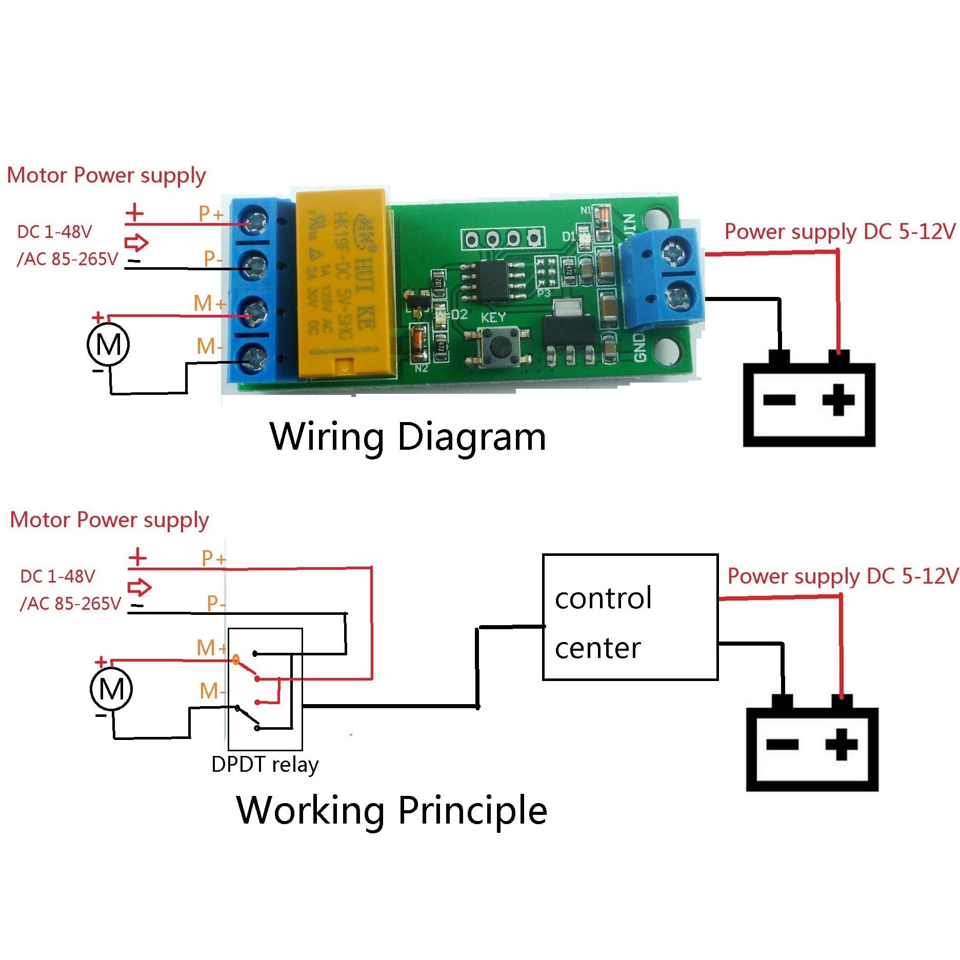 5V 6V 9V 12V motor forward and reverse module time adjustable DPDT relay reverse polarity module