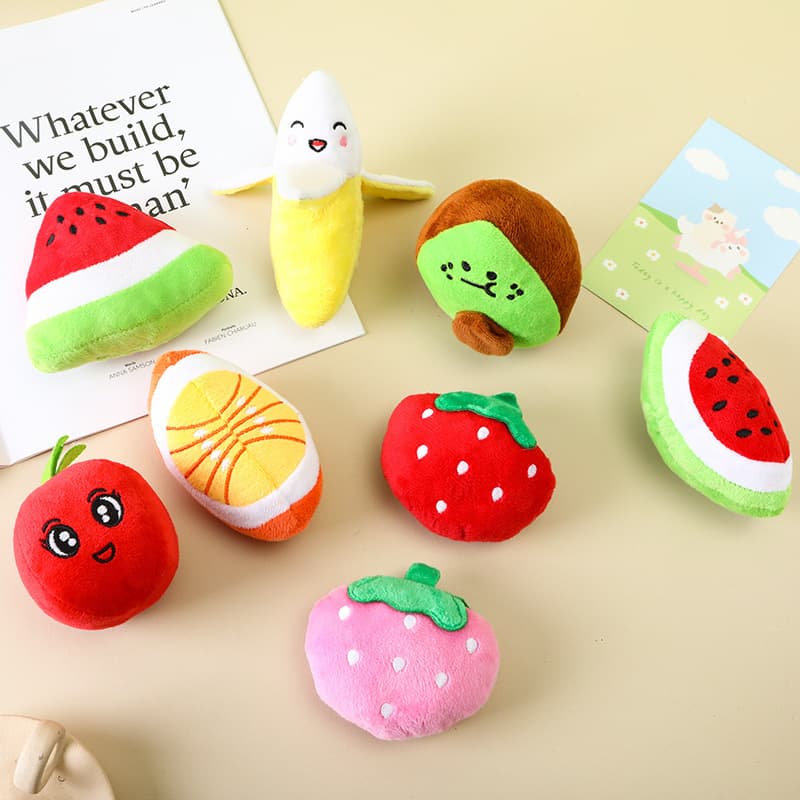 Cross-border direct supply pet plush toys, dog chew-resistant squeaky plush toys, fruit-shaped cat supplies