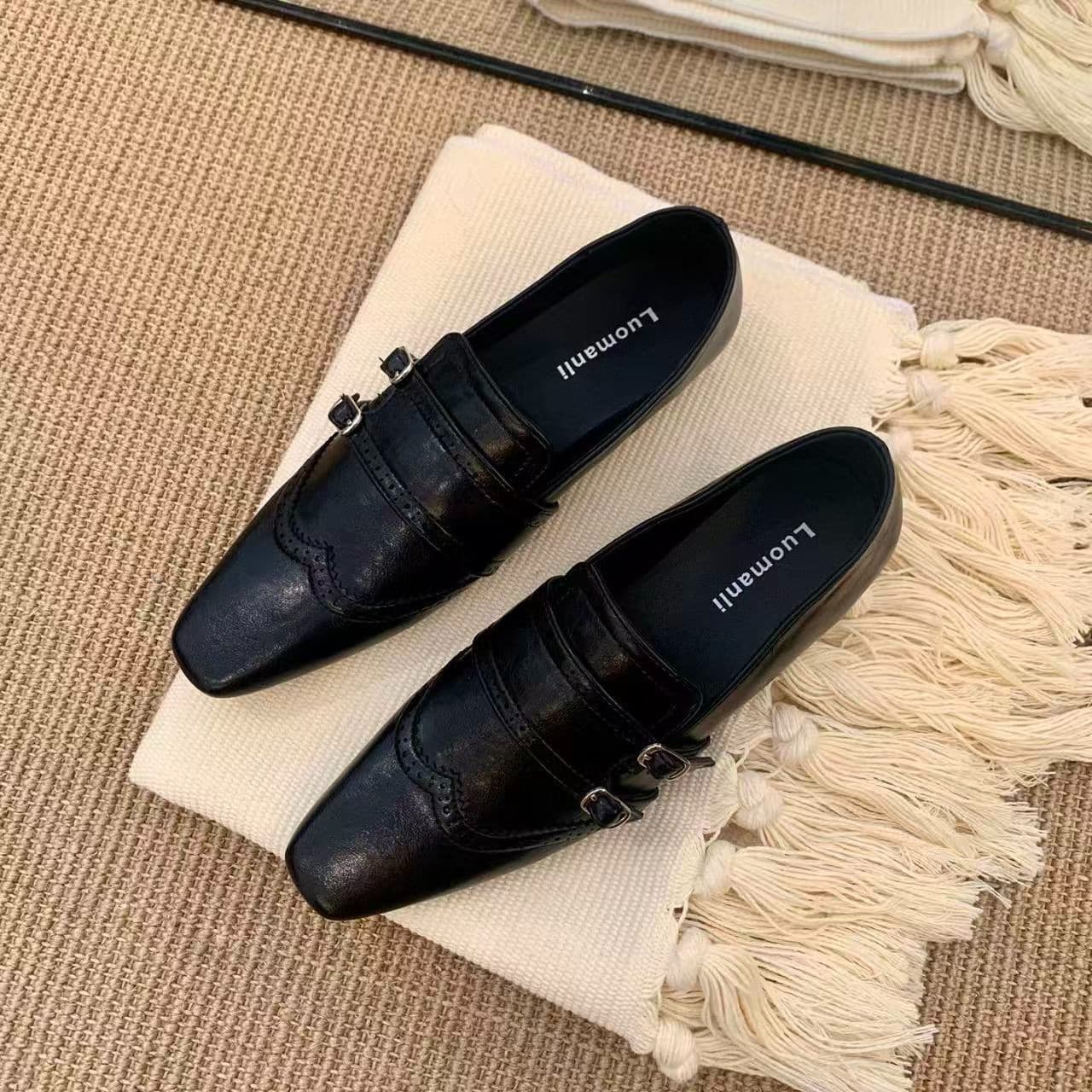 Fashionable New Niche Loafers for Women, 2026 Autumn Evening Style, Chunky Heel, Casual Leather Shoes, Black