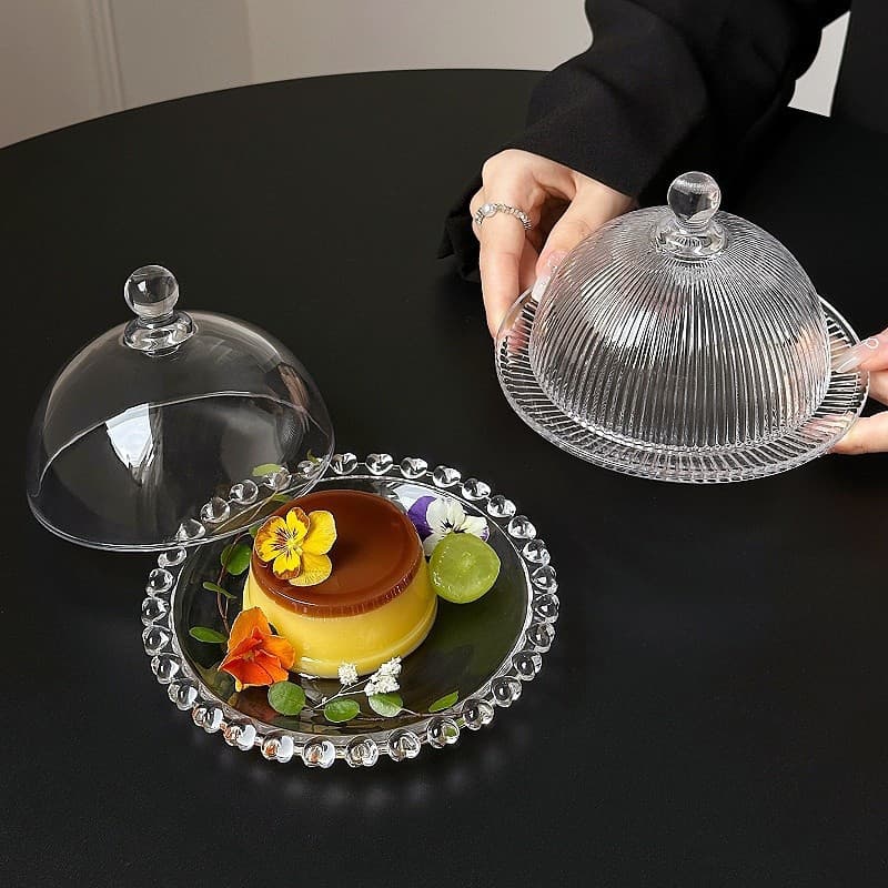 Japanese ins mini striped dessert plate set cake display box with lid glass cover snack tea tray