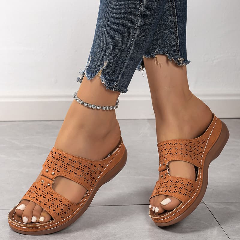 2025 Summer Women's Wedge Sandals Cross-border Plus Size Casual Fish Mouth T-strap Beach Sandals