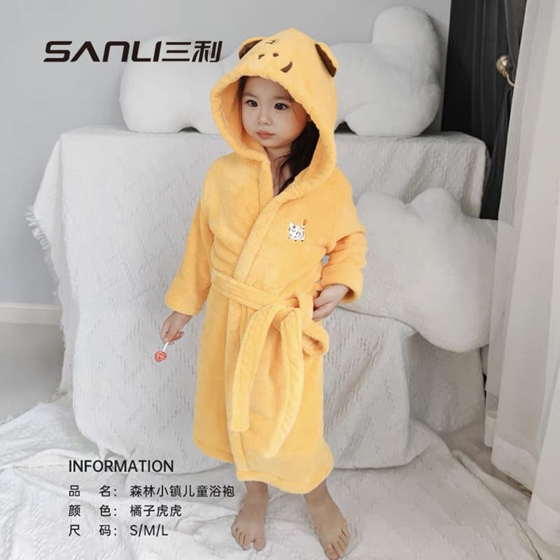 Sanli Towel Kids Bathrobe Cartoon Sleep Robe with Hood Coral Fleece Homewear for Boys and Girls Pajamas
