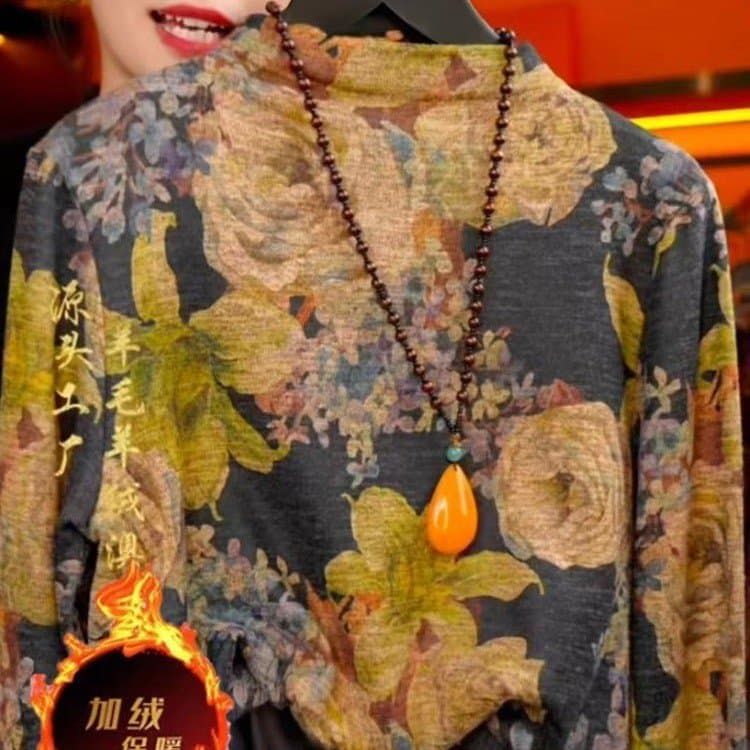 Trendy Printed Blouse for Dropshipping, 2025 Autumn and Winter New Fashion, Stylish, Loose, Versatile Base Top
