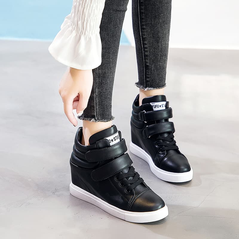 2021 New Korean Style Height-Increasing Casual Women's Shoes Flat Lace-Up Single Shoes Thick Sole Velcro Spring and Autumn Student Shoes Fashion