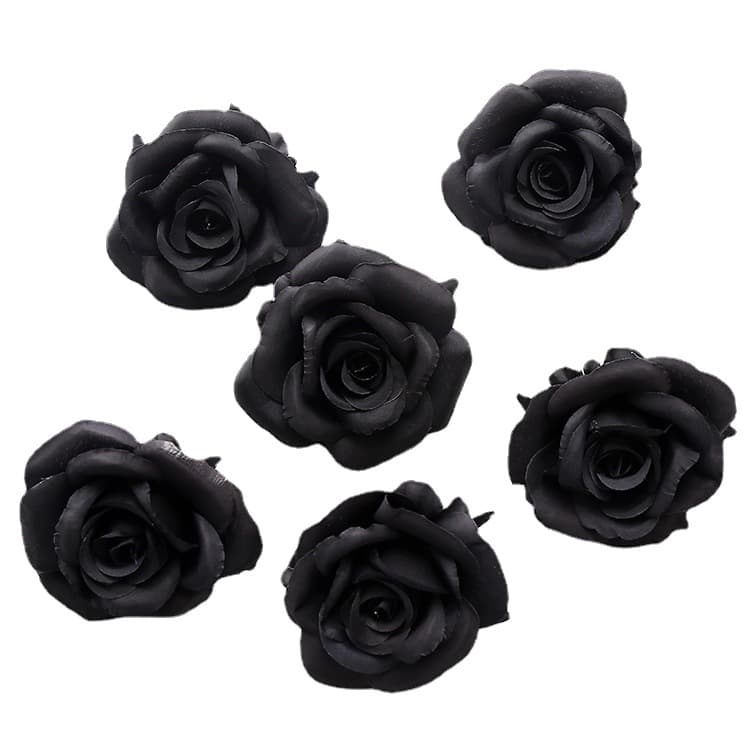 Pure black miniature rose heads, Halloween bar dark style silk artificial flowers