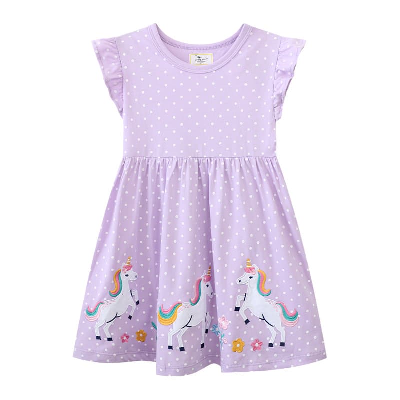25 Styles Short Sleeve Princess Dress for Girls Summer Unicorn Pattern Knitted Cotton Soft Fabric European And American Fashion