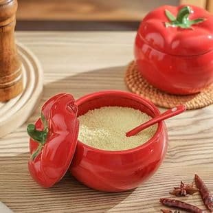 Cherry Tomato Shape Seasoning Jar 420ml Capacity Underglaze Color Ceramic Tableware