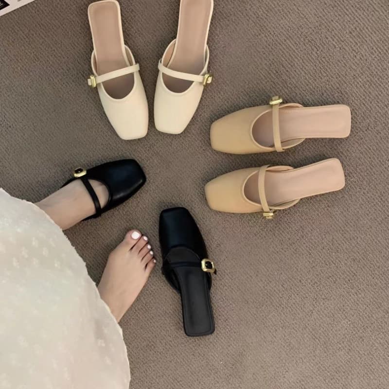 2025 New Korean Style French Baotou Slippers for Women Summer Outerwear Lazy Fashion Casual Flat Shoes and Half Slippers