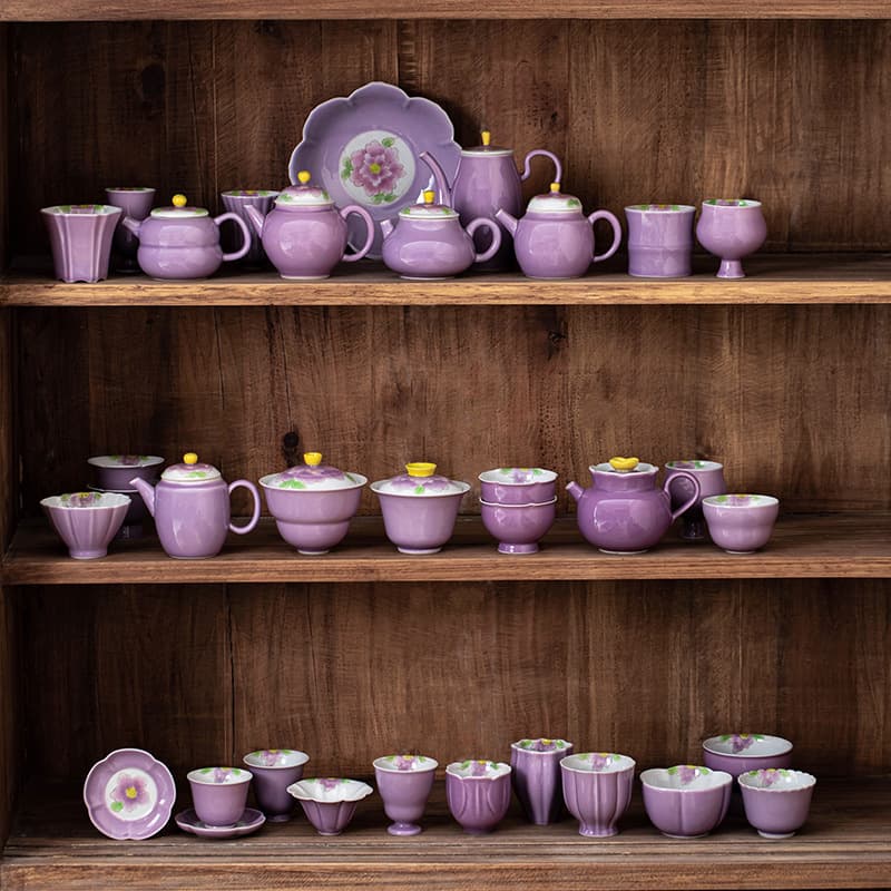 Hibiscus Purple Hand-Painted Teapot High-End Household Tea Ceramic Teapot Lid Bowl Tea Cup Master Cup Kung Fu Tea Set Accessories