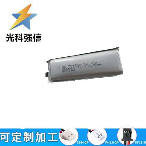 900mAh Polymer Battery 751958 for Beauty Devices, Smartwatches, Shavers, Pickup, Eye Massager, Recording, Two-Wire, 3.7V
