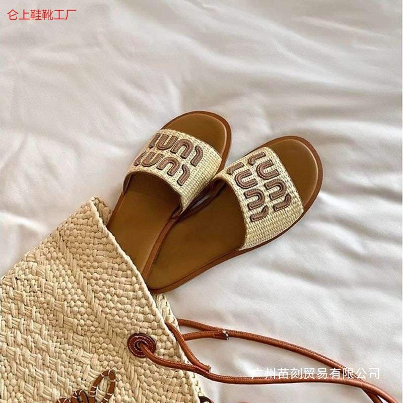 European 2025 Summer New Woven Flat Sandals for Women, Casual Flat Beach Slippers