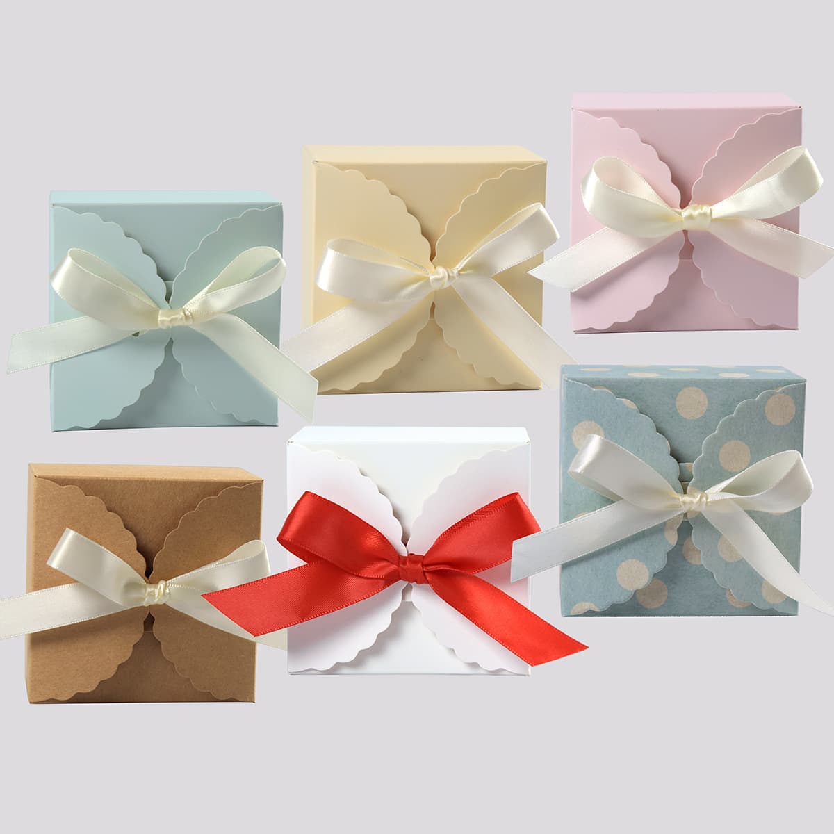 Fresh Solid Color Square Handmade Soap Bow Fold Packaging Box in Stock, Pink Cute Colorful White Card Gift Box