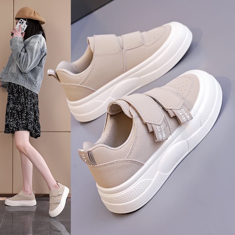 Women's Velcro Sneakers, Cream-colored Bread Shoes, 2025 Spring/Summer New Casual Versatile Sports Shoes Q2001