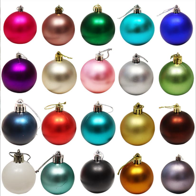 Factory direct supply of plastic colored hanging ornaments for ceiling decoration, bulk packaging, 3cm & 8cm, glitter, glossy, matte, electroplated Christmas balls.