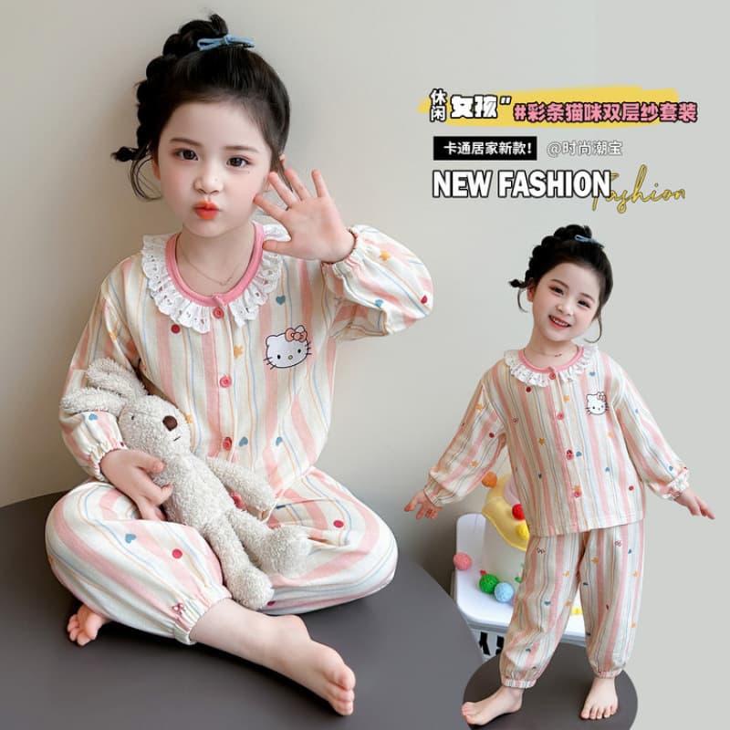 Girls pajamas spring and autumn 2026 new little girl princess baby long-sleeved air-conditioned clothes set children's home clothes
