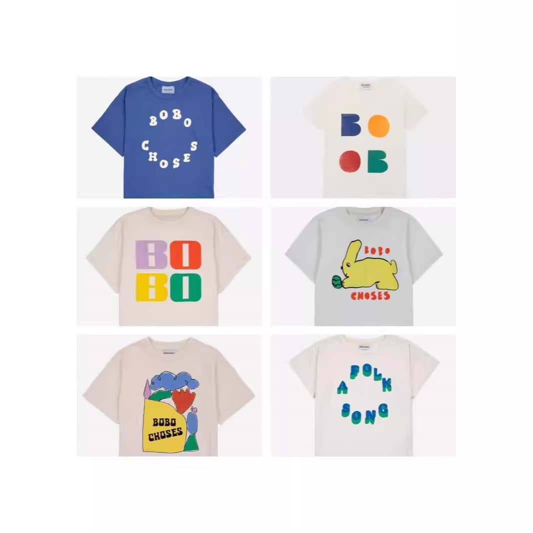 BC Kids BOBO New Cotton Printed Fashion Cross-Border Best-Selling Spring/Summer Short Sleeve T-Shirt for Boys and Girls