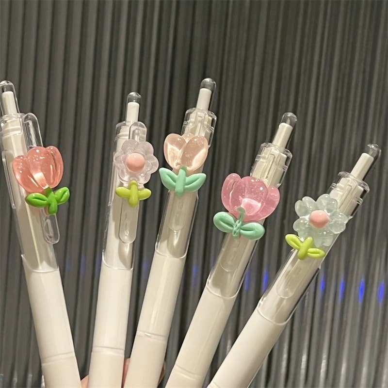 Tulip ins style high-looking st head quick-drying gel pen high-quality flowers cute girly heart 0.5 black pen