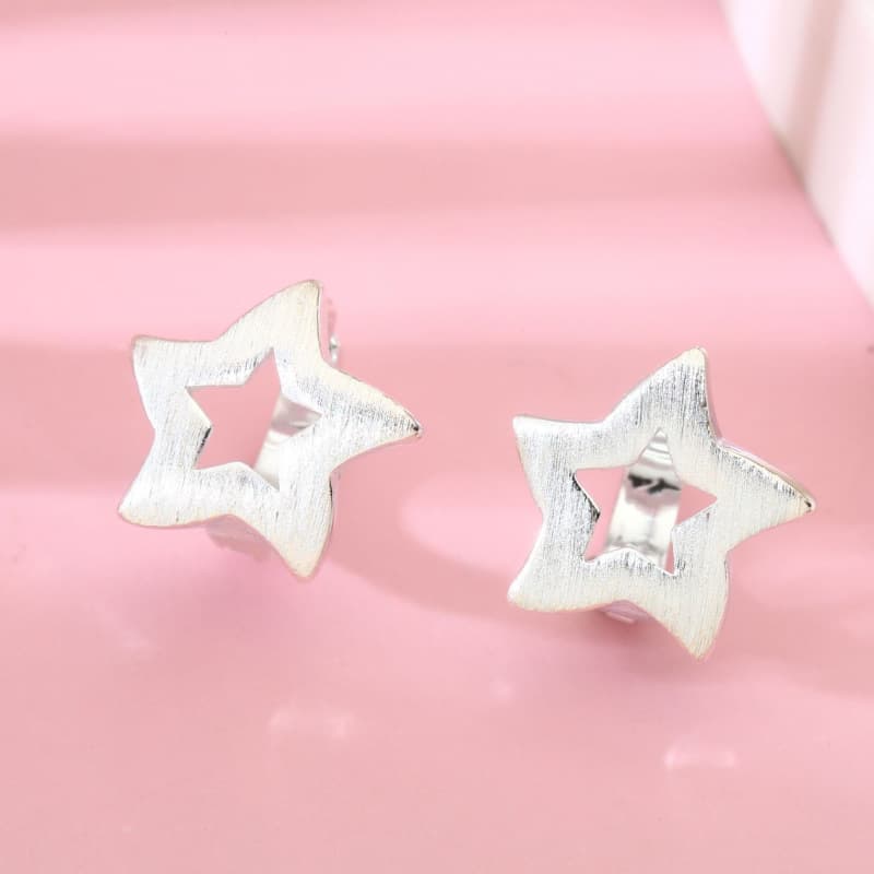 No. 8320 990 Pure Silver Brushed Hollow-out Five-Point Star Ear Clips, Minimalist Cold Style INS Fashion Ear Clasps