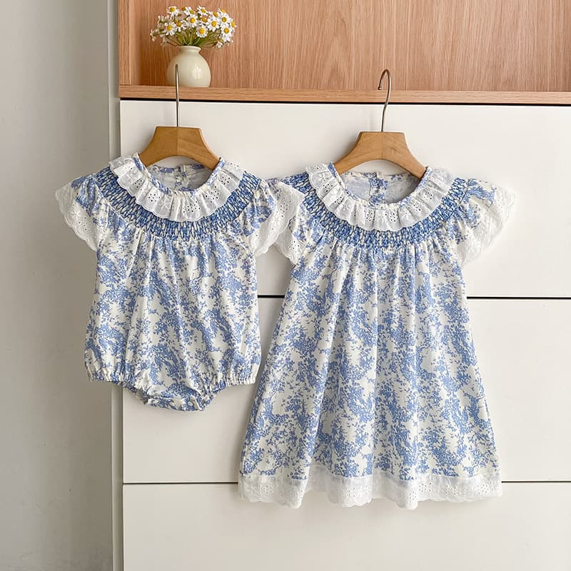 Summer New Style Girls' Floral Dress, Baby Romper, One-Piece Outfit, Princess Dress, Stylish Sisters' Matching Outfits