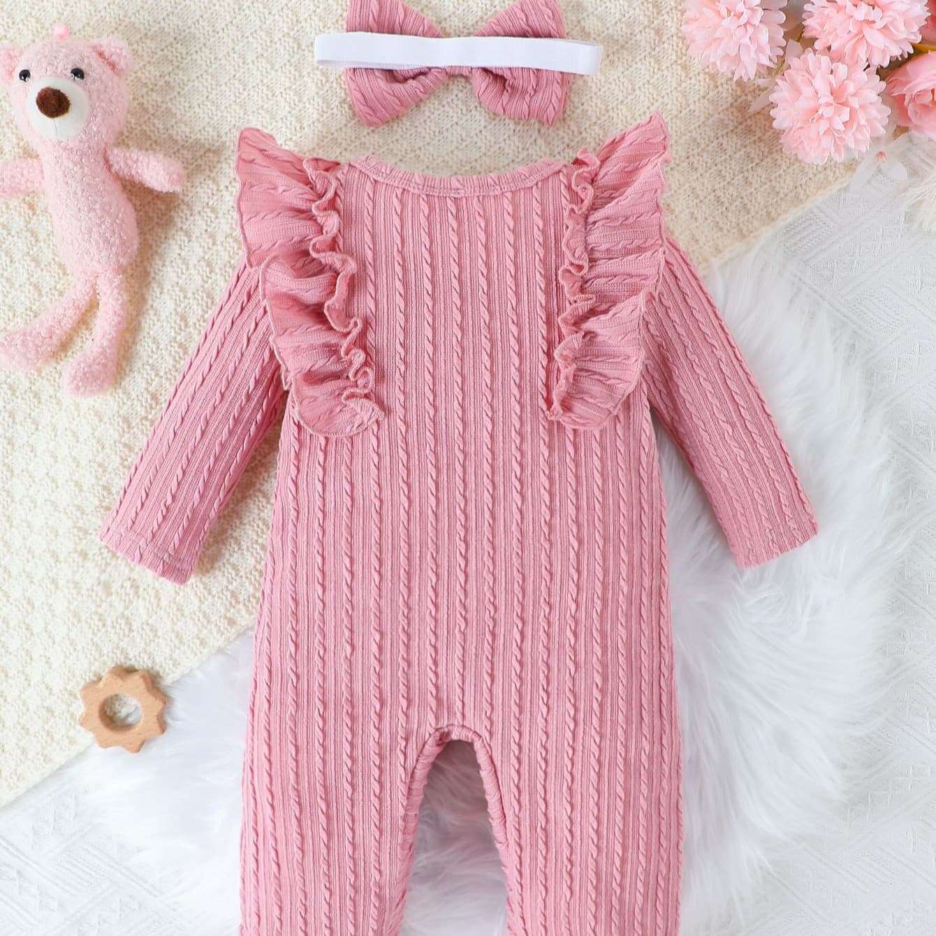 Baby Thin Autumn Cross-Border Round Neck Solid Casual Romper Bodysuit for Infant Girls and Boys Clothing Set