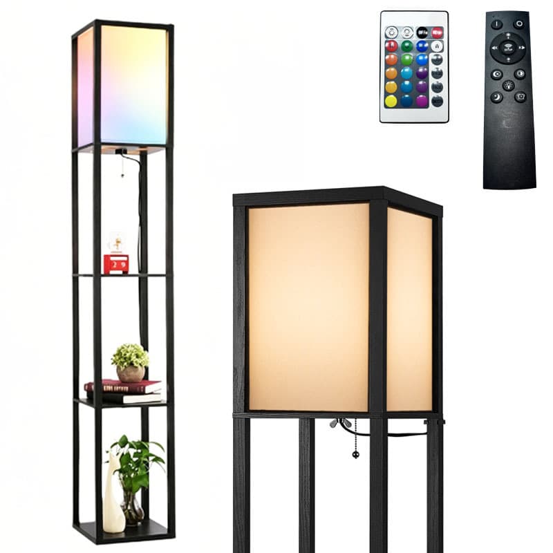 Cross-border Hot Selling Wooden Shelf Floor Lamp Living Room Bedroom Bedside Lamp Storage Rack Square Vertical Table Lamp