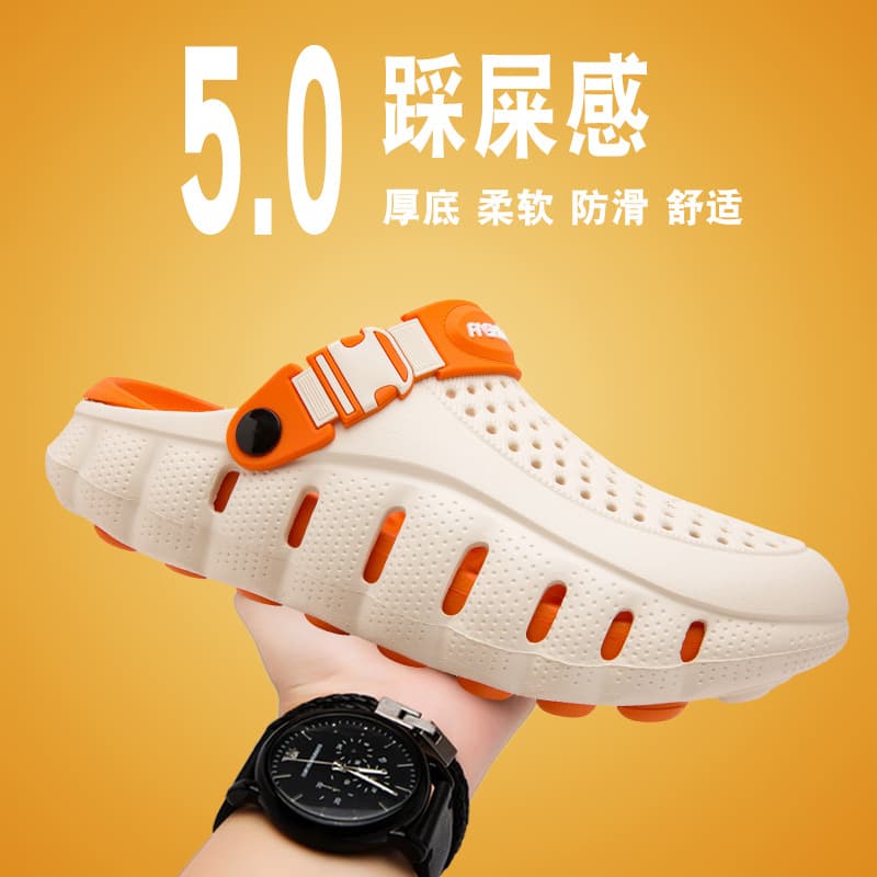 Summer Men's Solid Color Simple Clogs Versatile Slippers Casual Outdoor Non-Slip Closed-Toe Sandals Men's Slippers