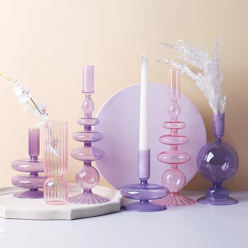 Creative simple glass candlestick vase crafts ins internet celebrity art living room bed and breakfast table decorations with dried flowers