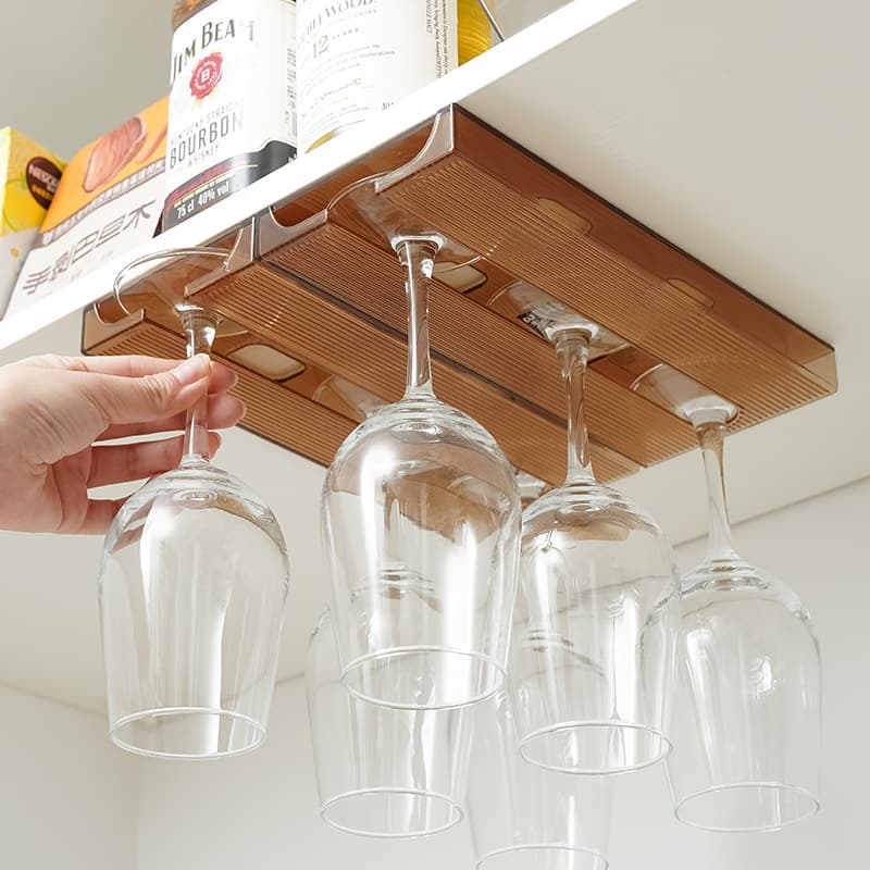 Hanging Wine Glass Rack No-Drilling Stemware Storage Rack Inverted Drying Wine Cabinet Shelf Transparent
