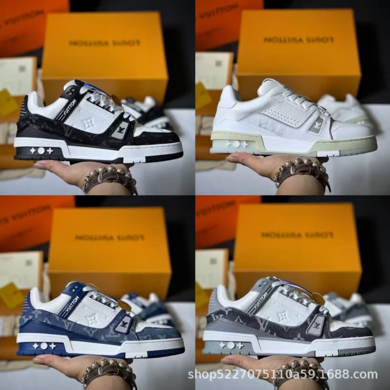 Putian High-Quality Genuine Leather LV Trainer New Style Board Shoes Couple Unisex Cross-Border High-End Luxury Sports Casual Sneakers