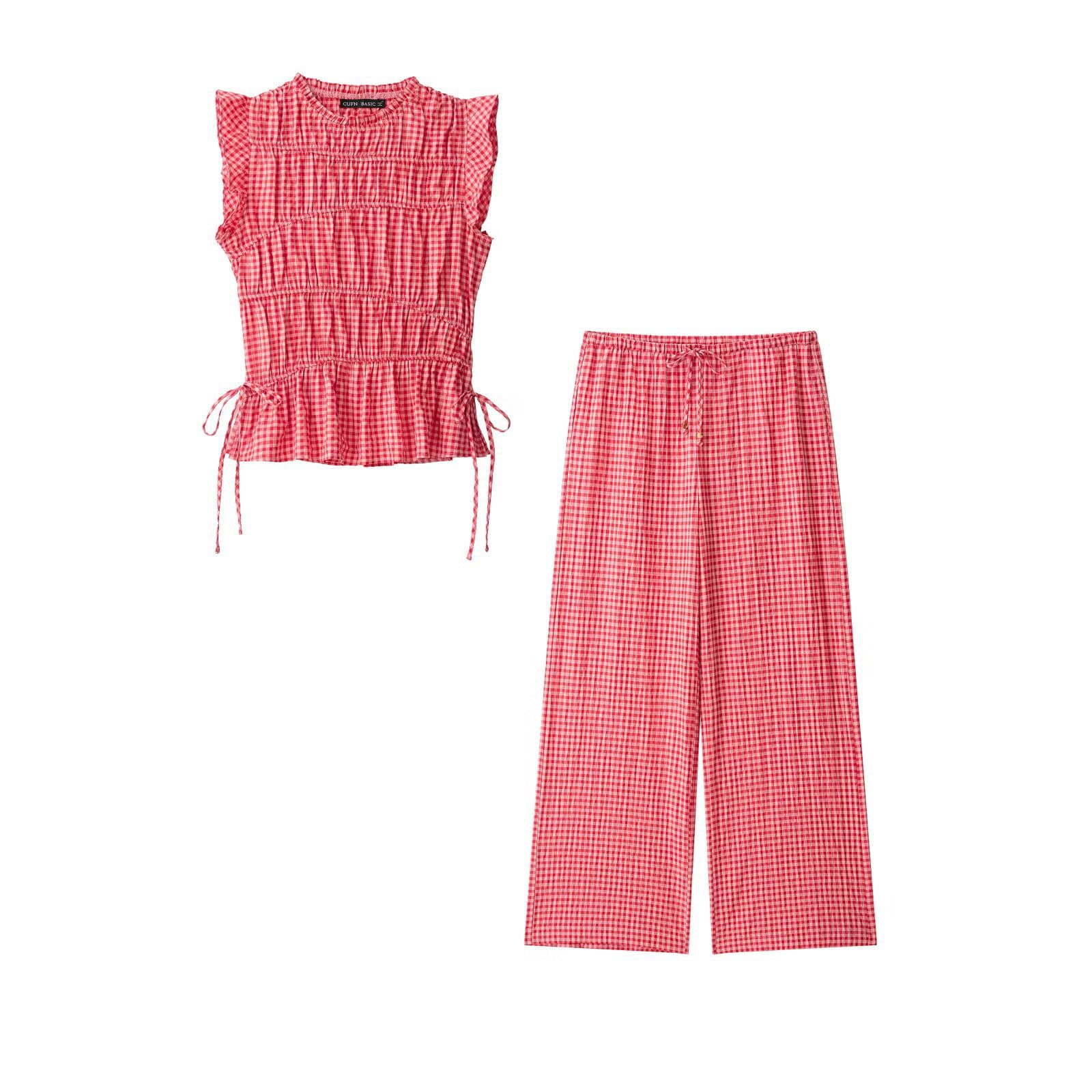 BSK&TRAF Women's 2026 Summer New Plaid Ruffle Top 3564105 Plaid Pants 3564106