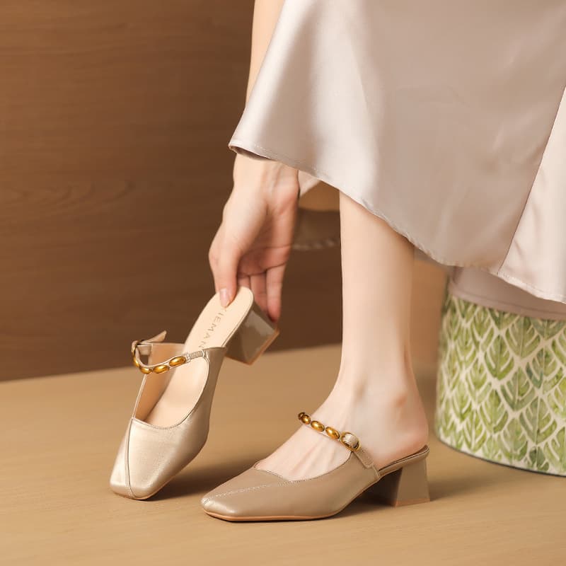 New Arrival In Stock Front-Closed Back-Open Square Toe Chunky Heel Comfortable Versatile Summer Mule Slippers Slip-On Women's Sandals 5897