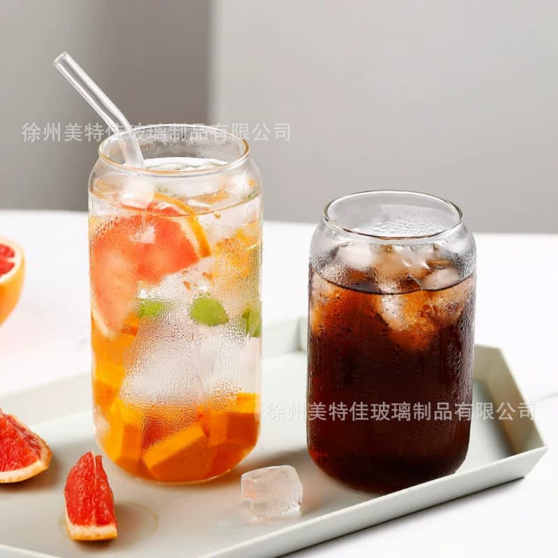 Cross-border 16oz Borosilicate Glass Cup 500ml Mason Jar with Lid and Straw, Cola Can Style