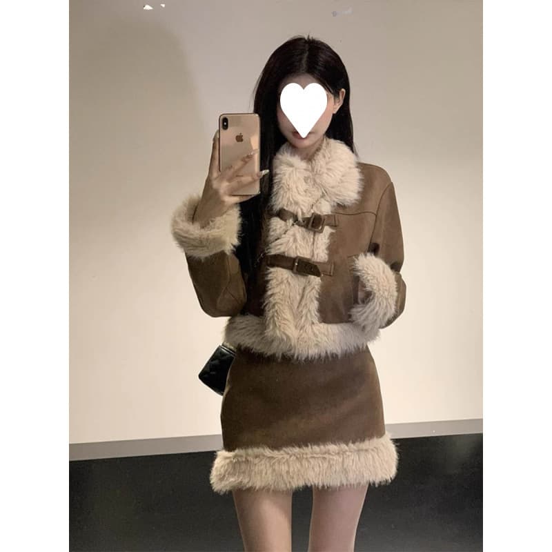 New autumn and winter women's clothing Korean drama Xiaoxiangfeng Maillard wears salt-based light and mature winter skirt quilted two-piece suit skirt