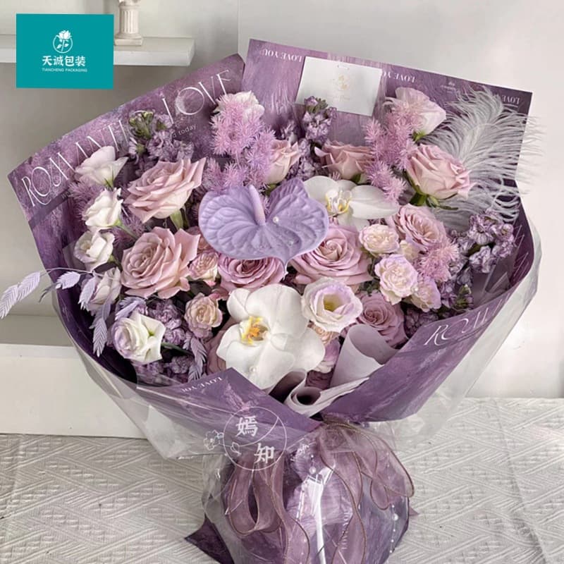 New Oil Painting Paper Plum Sauce Purple Wrapping Paper for Bouquets Floral Shop Flower Arrangement Supplies English Kraft Paper