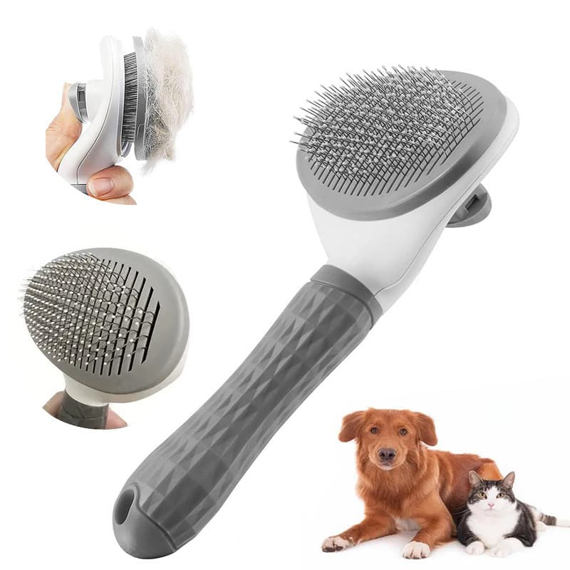 2026 New Cross-border Drop Shipping 1x Automatic Self-Cleaning Pet Brush Set 304 Stainless Steel Pet Hair Brush