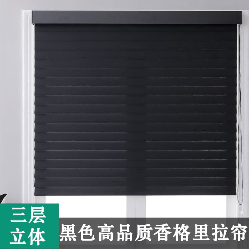 Black Shangri-La Curtain Soft Gauze Curtain Louver Shade Living Room Office Lifting Roll-Up Balcony Floating Curtain