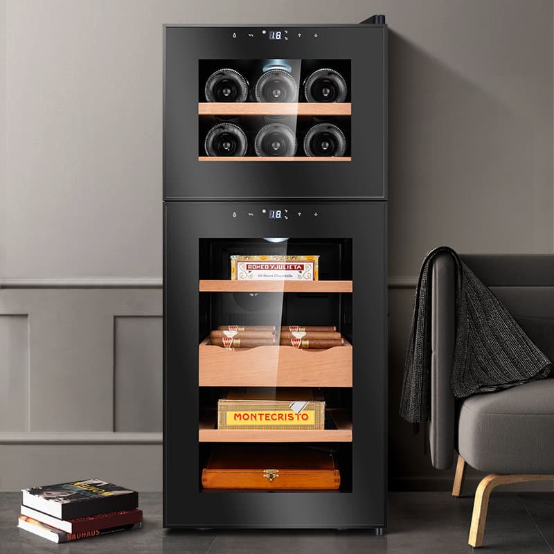 Qielong 18C Electronic Cigar Cabinet, Constant Temperature and Humidity, Double Door, Mini Home Tea and Wine Cabinet