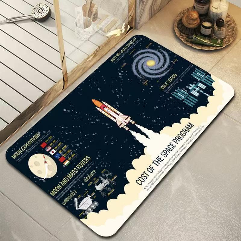 Cross-Border Planet-Themed Diatomaceous Earth Floor Mat for Astronaut Bathroom, Non-Slip Water-Absorbing Entrance Door Mat