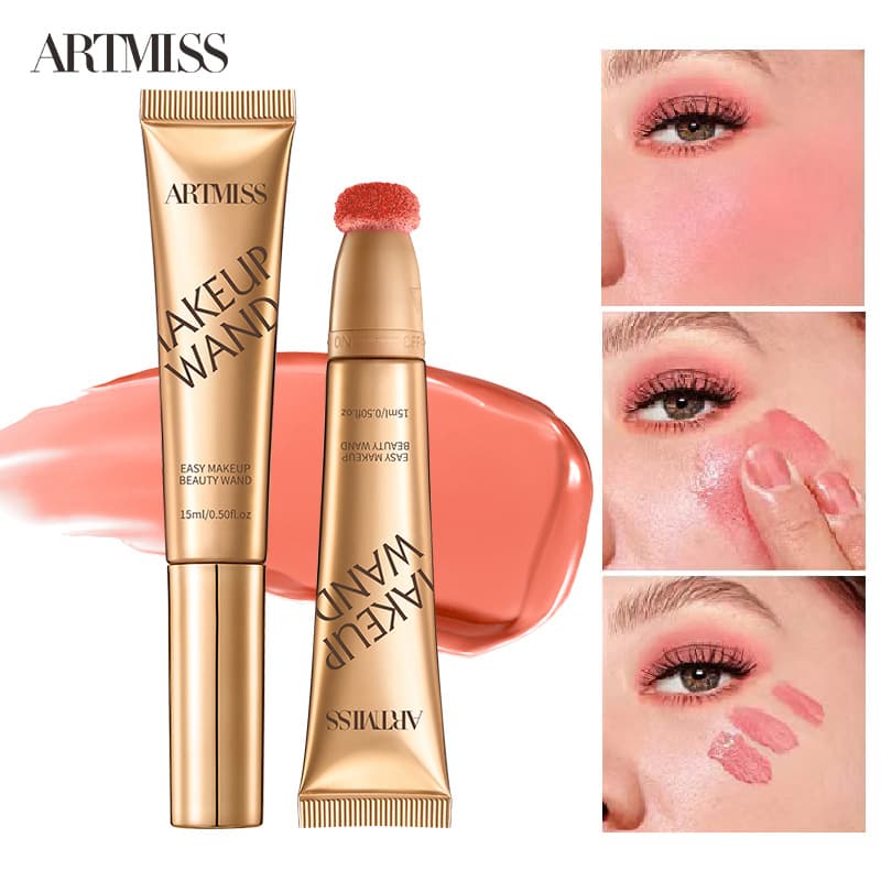 Cross-border liquid blush cushion pen sponge tip blush for lips and cheeks, dual-use liquid blush