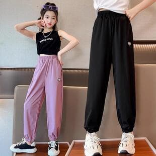 Girls Summer New Casual Pants Big Girls Summer Ice Silk Mosquito Repellent Pants Quick Dry Children's Jogger Sports Sweatpants