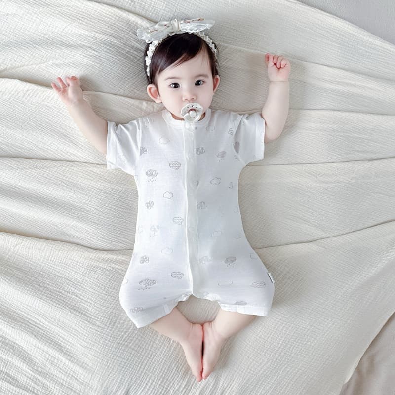 Newborn Baby Summer Short-Sleeved Jumpsuit Ultra-Thin Breathable Boneless Crawling Suit Cute Cartoon Pajamas Home Clothes