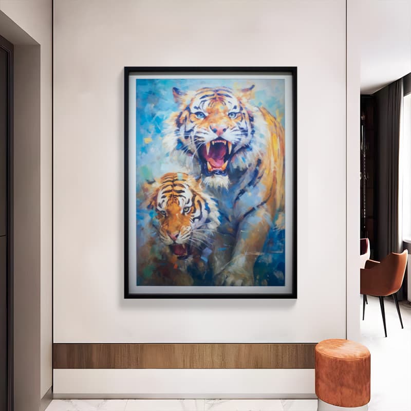 Light Luxury Living Room Wood Frame Decorative Painting, Wooden Picture Frame, Dining Room Bedroom Entryway Corridor Passage Art Tiger 60x80